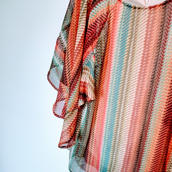 Energe size small boho striped tunic with full cape sleeves - Picture 2 of 5